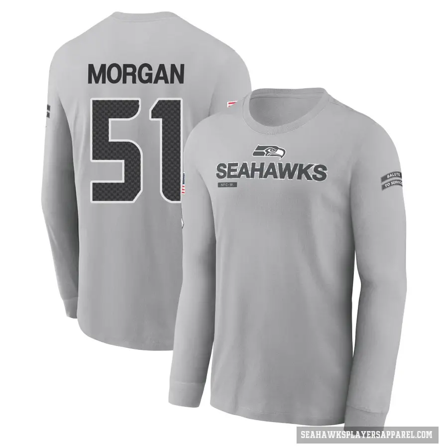 Youth ＃51 Mike Morgan Seattle Seahawks Gray 2024 Salute to Service Long Sleeve T-Shirt