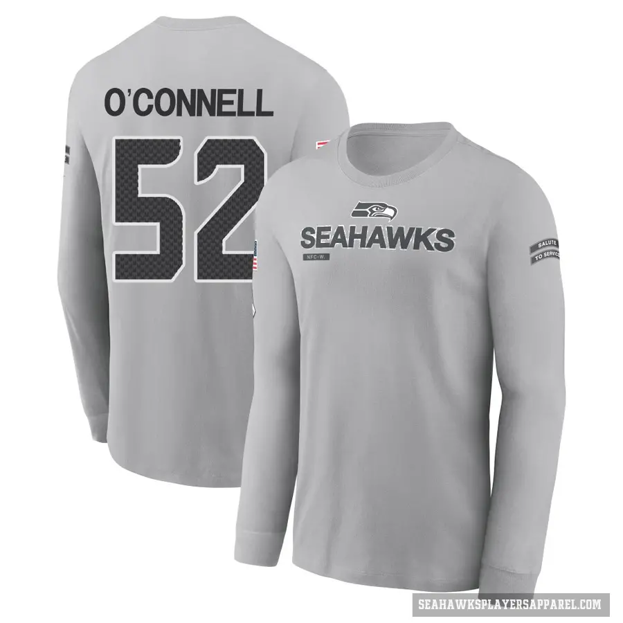 Youth ＃52 Patrick O'Connell Seattle Seahawks Gray 2024 Salute to Service Long Sleeve T-Shirt