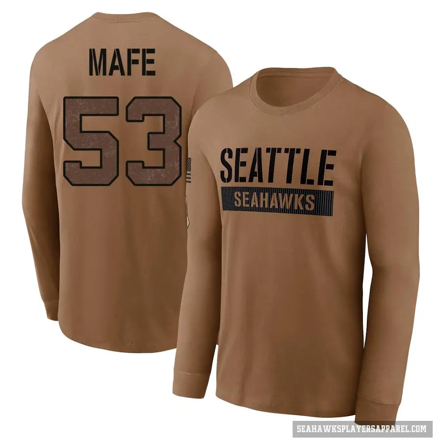 Youth ＃53 Boye Mafe Seattle Seahawks Brown 2023 Salute To Service Long Sleeve T-Shirt