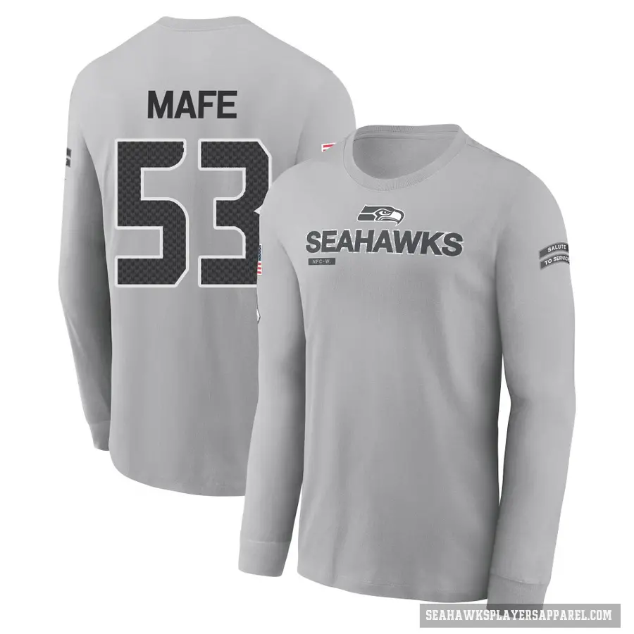Youth ＃53 Boye Mafe Seattle Seahawks Gray 2024 Salute to Service Long Sleeve T-Shirt