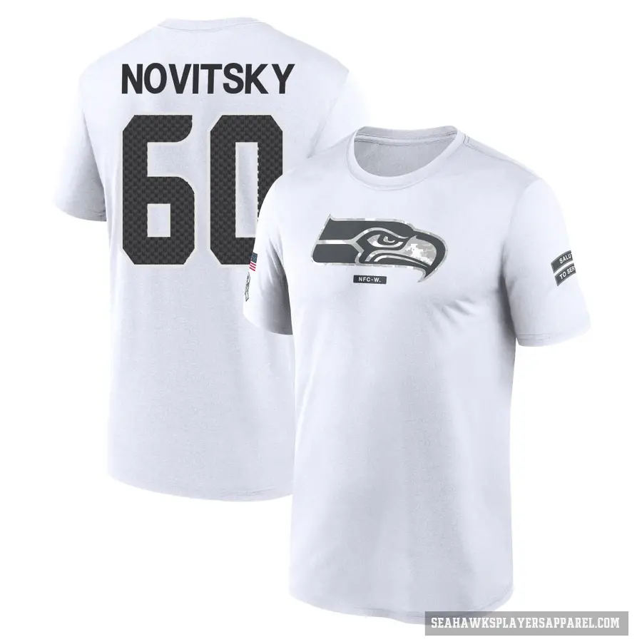Youth ＃60 Michael Novitsky Seattle Seahawks White 2024 Salute to Service Performance T-Shirt