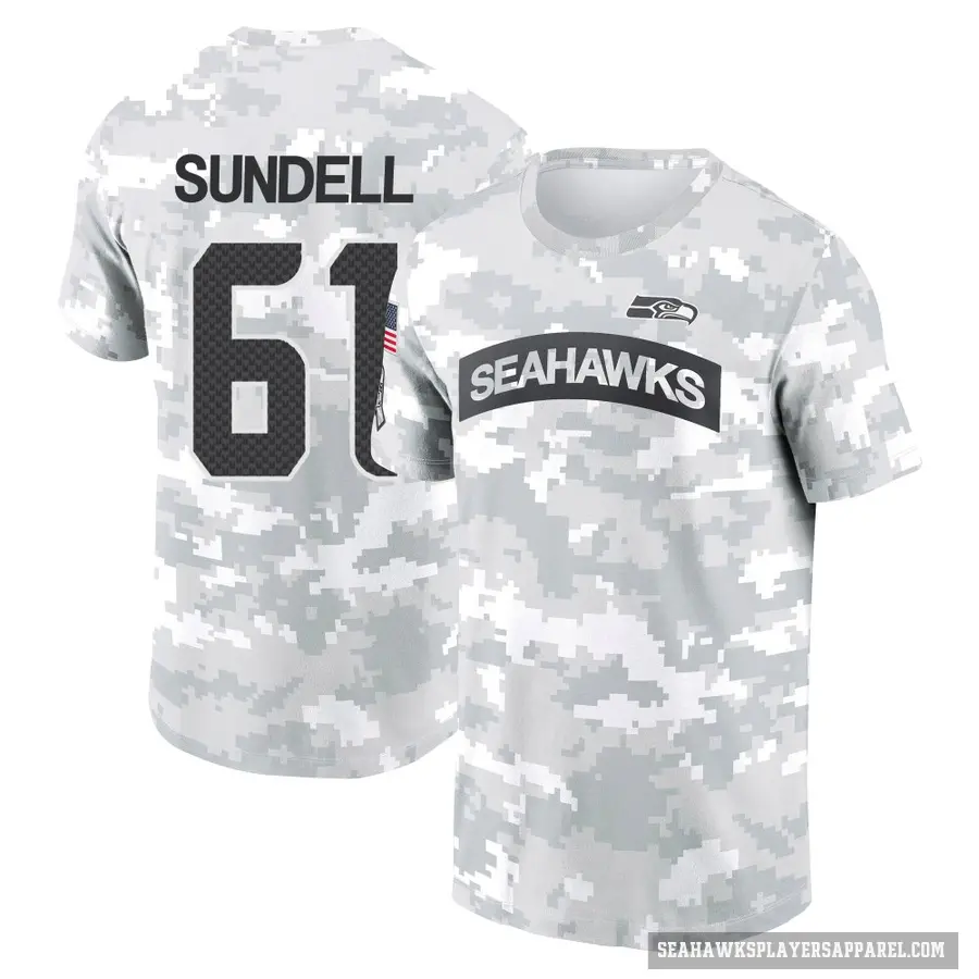 Youth ＃61 Jalen Sundell Seattle Seahawks Camo Arctic 2024 Salute to Service Performance T-Shirt