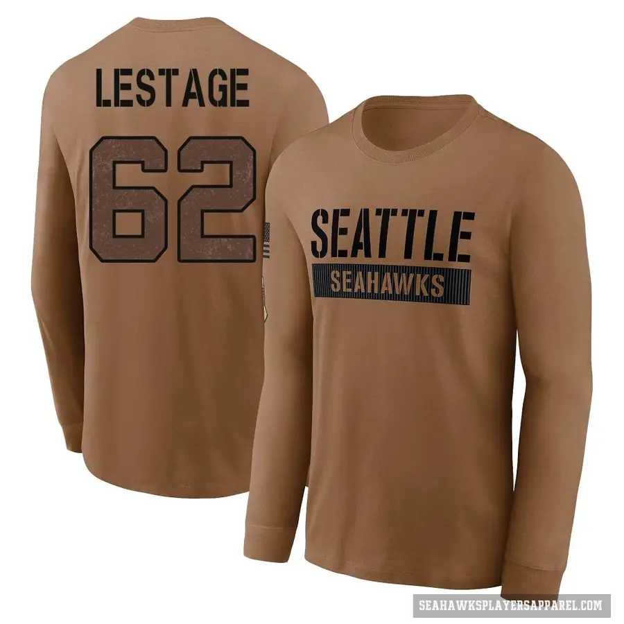 Youth ＃62 Pier-Olivier Lestage Seattle Seahawks Brown 2023 Salute To Service Long Sleeve T-Shirt
