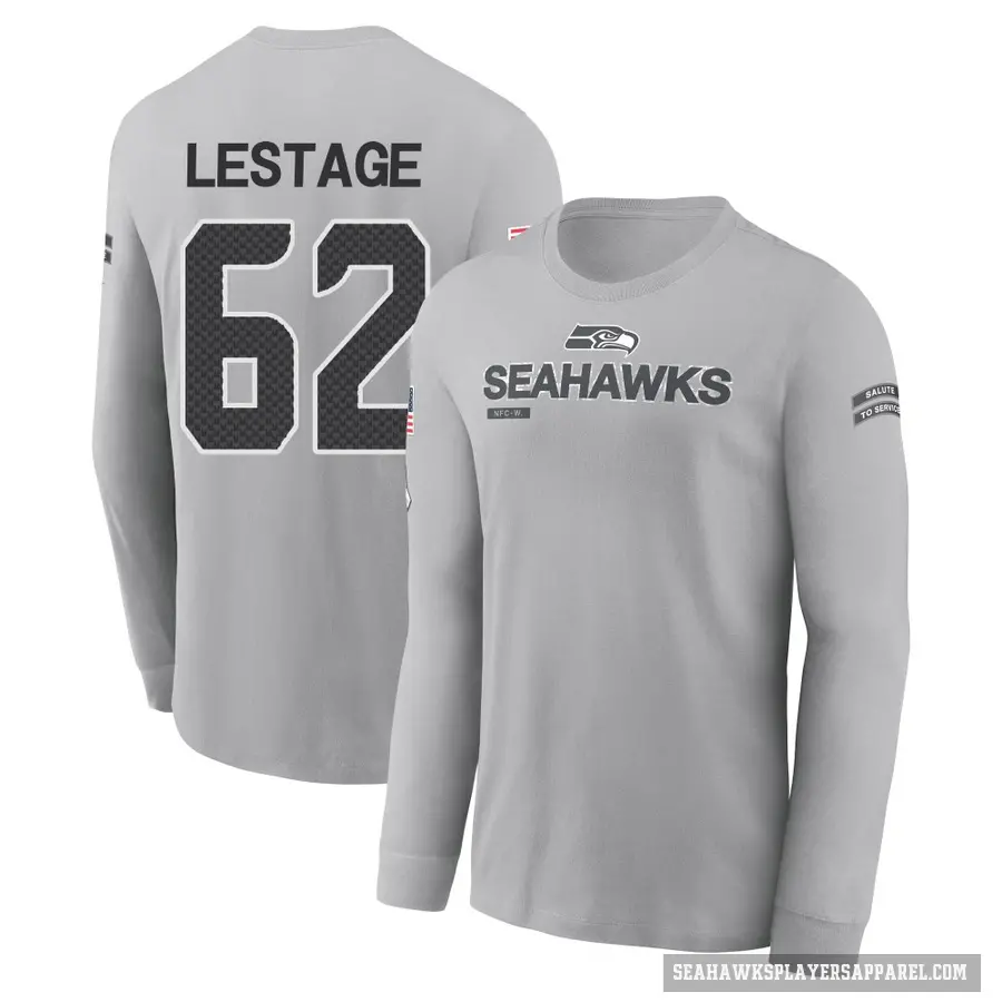 Youth ＃62 Pier-Olivier Lestage Seattle Seahawks Gray 2024 Salute to Service Long Sleeve T-Shirt
