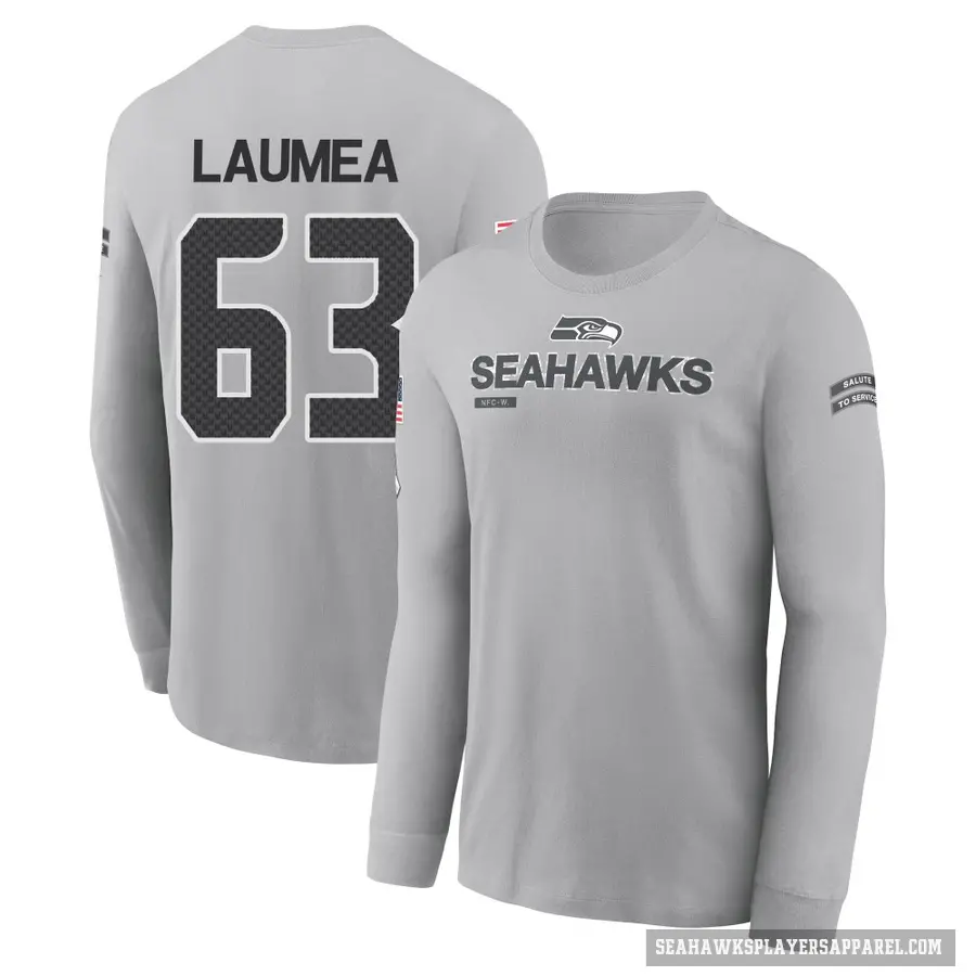 Youth ＃63 Sataoa Laumea Seattle Seahawks Gray 2024 Salute to Service Long Sleeve T-Shirt