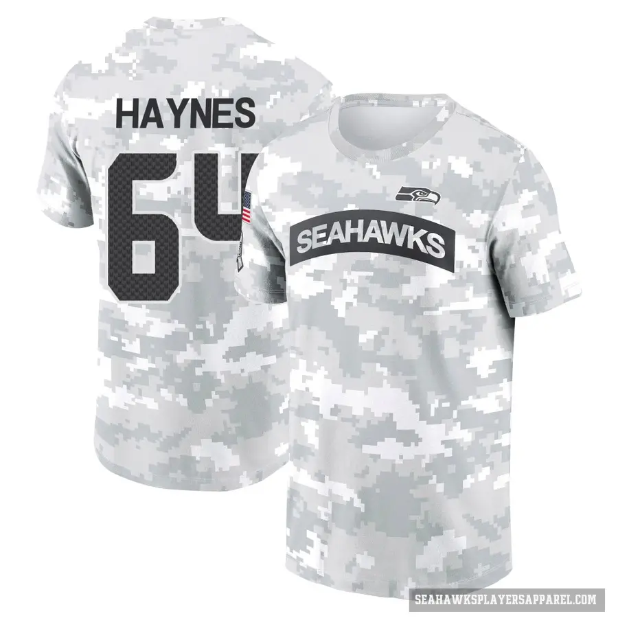 Youth ＃64 Christian Haynes Seattle Seahawks Camo Arctic 2024 Salute to Service Performance T-Shirt