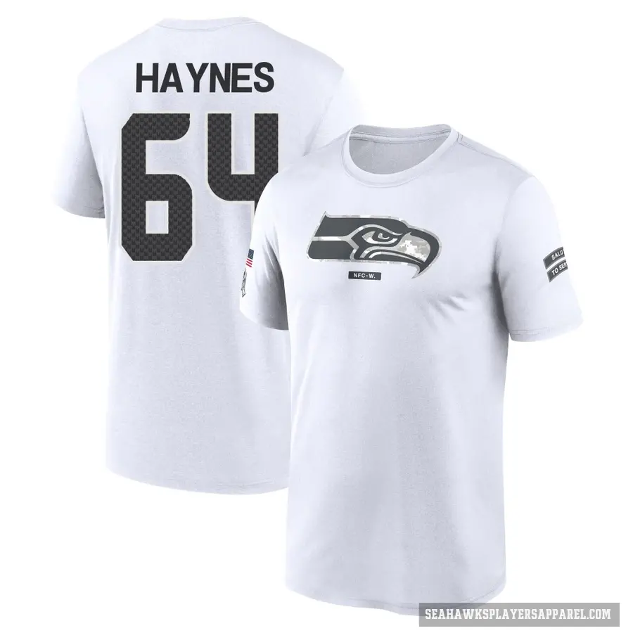 Youth ＃64 Christian Haynes Seattle Seahawks White 2024 Salute to Service Performance T-Shirt