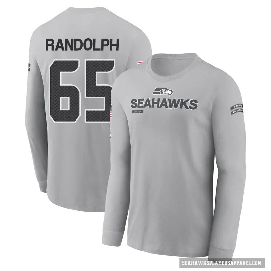 Youth ＃65 Kendall Randolph Seattle Seahawks Gray 2024 Salute to Service Long Sleeve T-Shirt