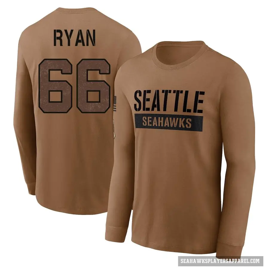 Youth ＃66 Liam Ryan Seattle Seahawks Brown 2023 Salute To Service Long Sleeve T-Shirt