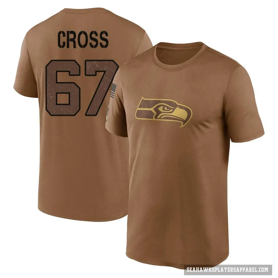 Youth ＃67 Charles Cross Seattle Seahawks Brown 2023 Salute To Service Performance T-Shirt