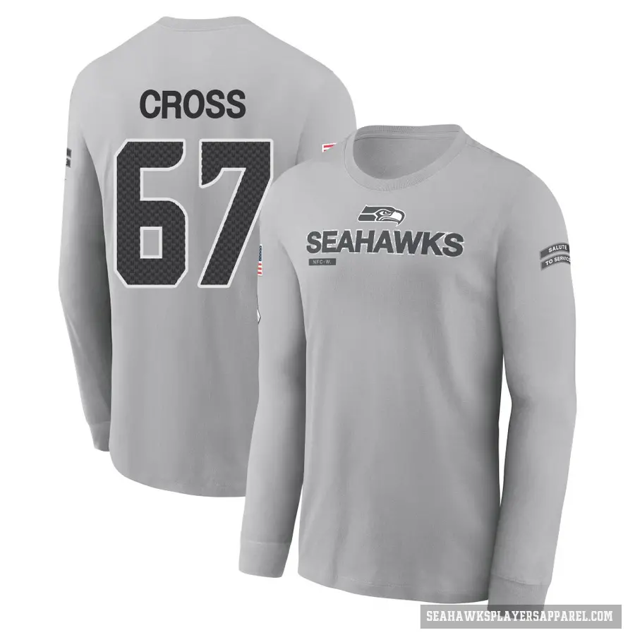Youth ＃67 Charles Cross Seattle Seahawks Gray 2024 Salute to Service Long Sleeve T-Shirt