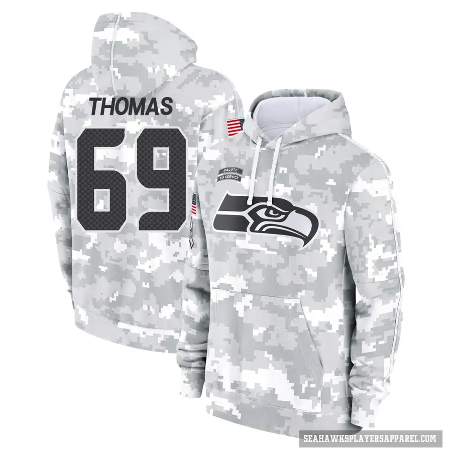 Youth ＃69 Bubba Thomas Seattle Seahawks Arctic Camo 2024 Salute to Service Club Fleece Pullover Hoodie