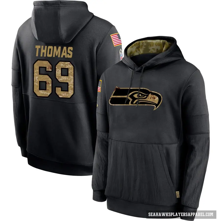 Youth ＃69 Bubba Thomas Seattle Seahawks Black 2020 Salute to Service Sideline Performance Pullover Hoodie