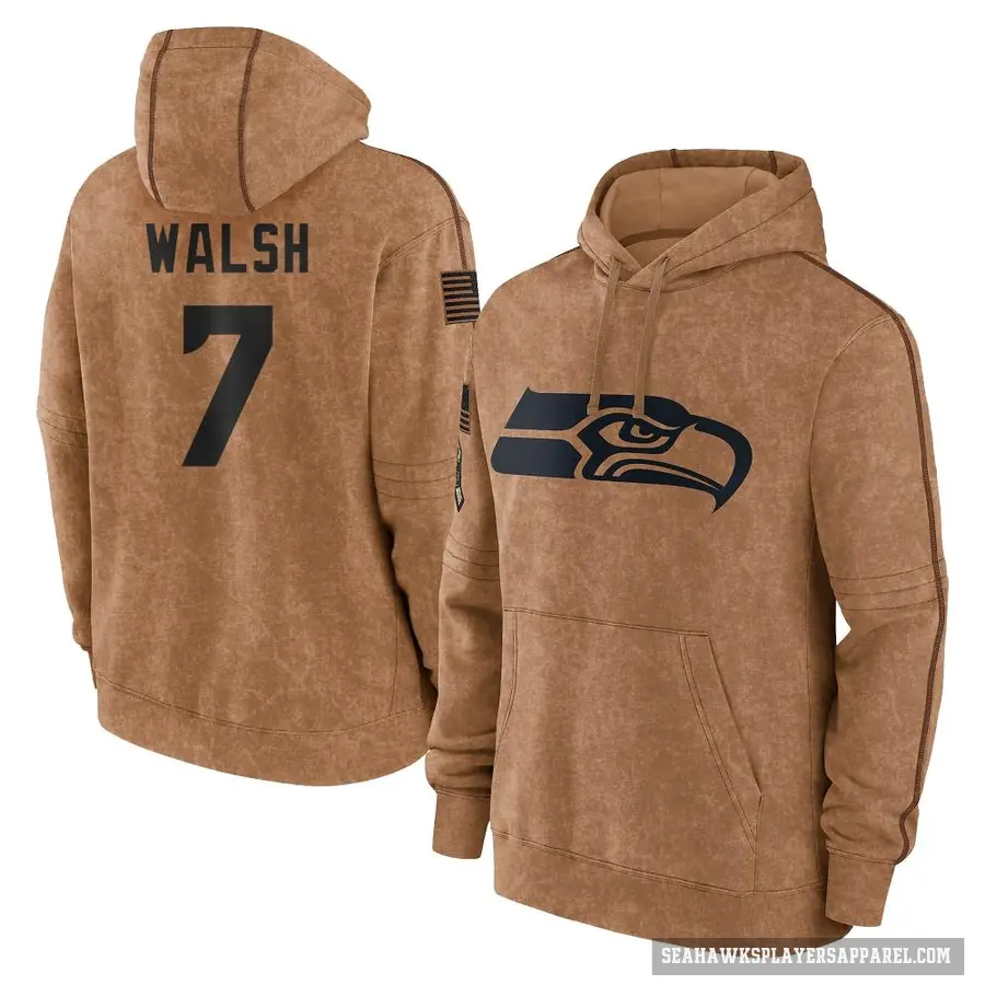 Youth ＃7 Blair Walsh Seattle Seahawks Brown 2023 Salute To Service Club Pullover Hoodie