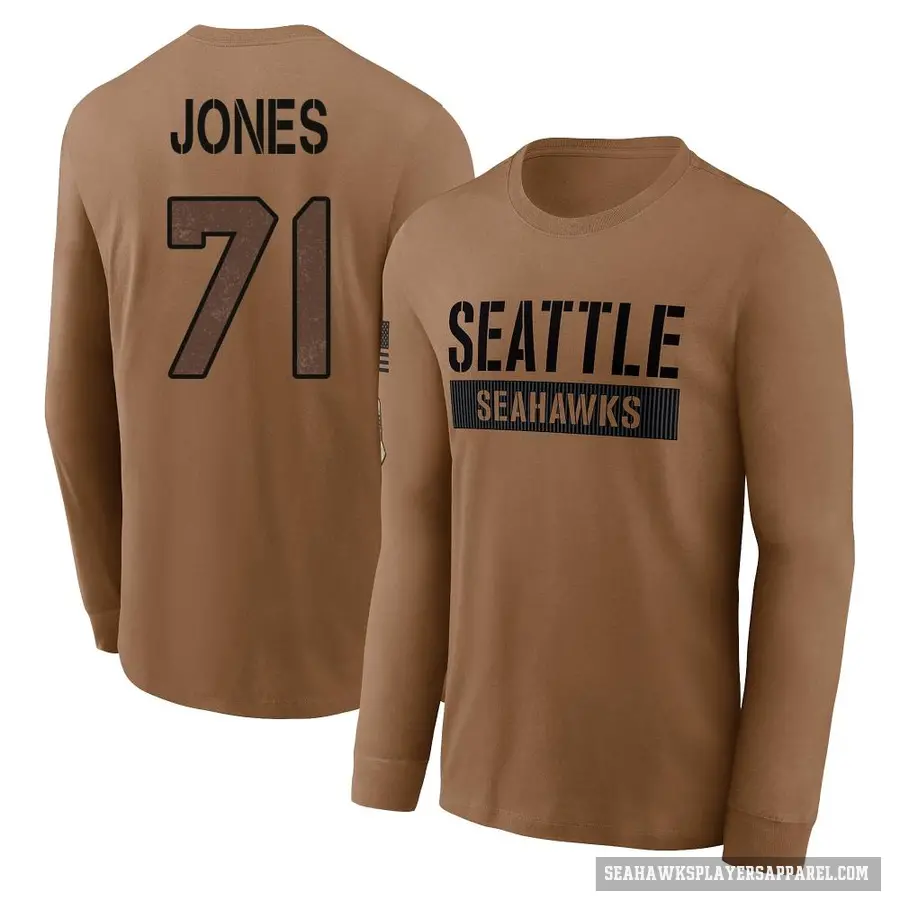 Youth ＃71 Walter Jones Seattle Seahawks Brown 2023 Salute To Service Long Sleeve T-Shirt
