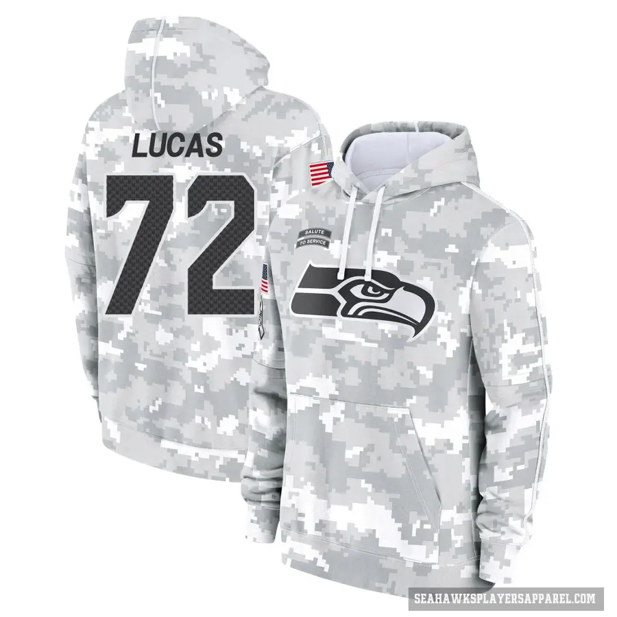 Youth ＃72 Abraham Lucas Seattle Seahawks Arctic Camo 2024 Salute to Service Club Fleece Pullover Hoodie