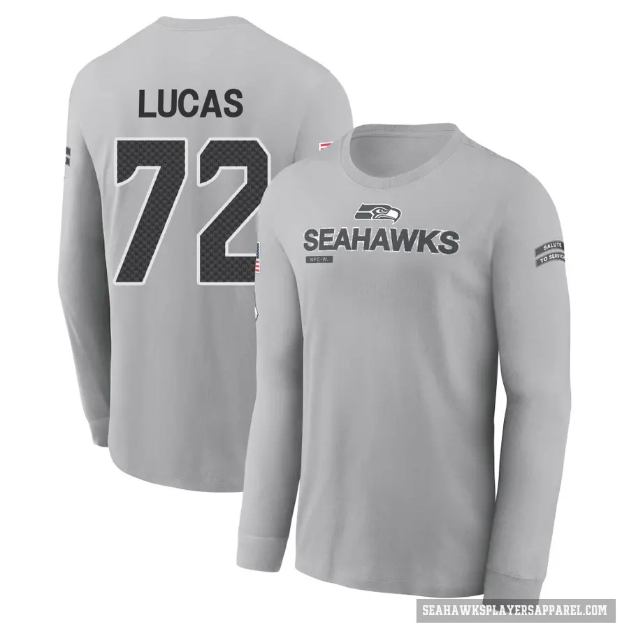 Youth ＃72 Abraham Lucas Seattle Seahawks Gray 2024 Salute to Service Long Sleeve T-Shirt