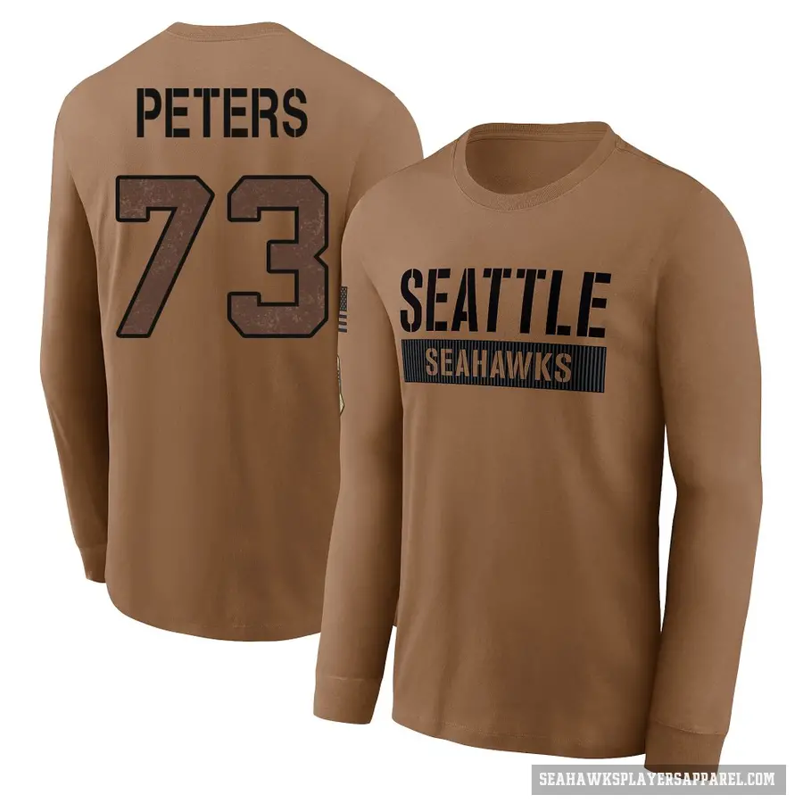 Youth ＃73 Jason Peters Seattle Seahawks Brown 2023 Salute To Service Long Sleeve T-Shirt