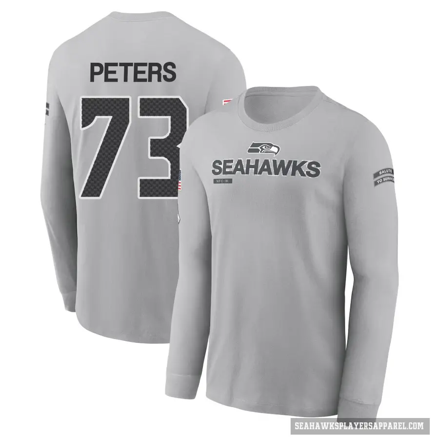 Youth ＃73 Jason Peters Seattle Seahawks Gray 2024 Salute to Service Long Sleeve T-Shirt