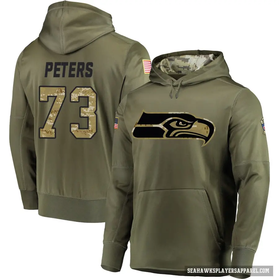Youth ＃73 Jason Peters Seattle Seahawks Olive Salute to Service Pullover Hoodie