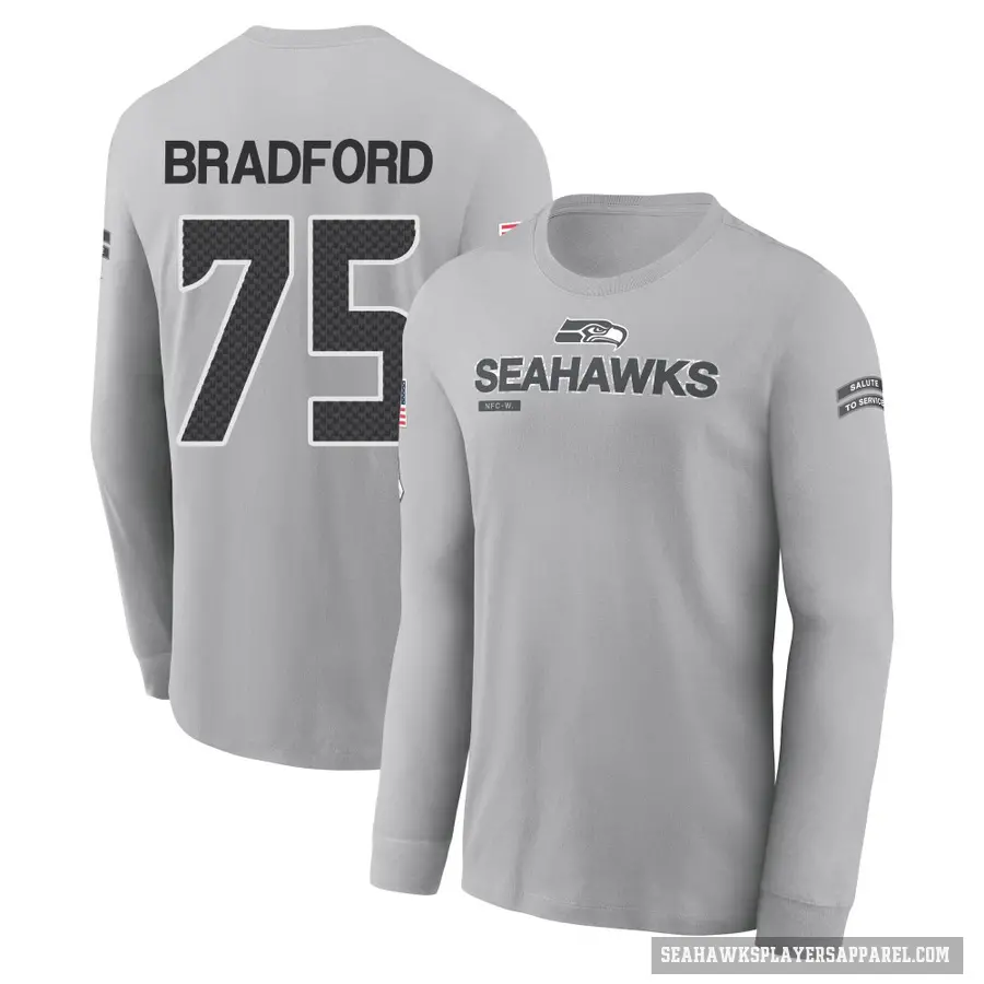 Youth ＃75 Anthony Bradford Seattle Seahawks Gray 2024 Salute to Service Long Sleeve T-Shirt