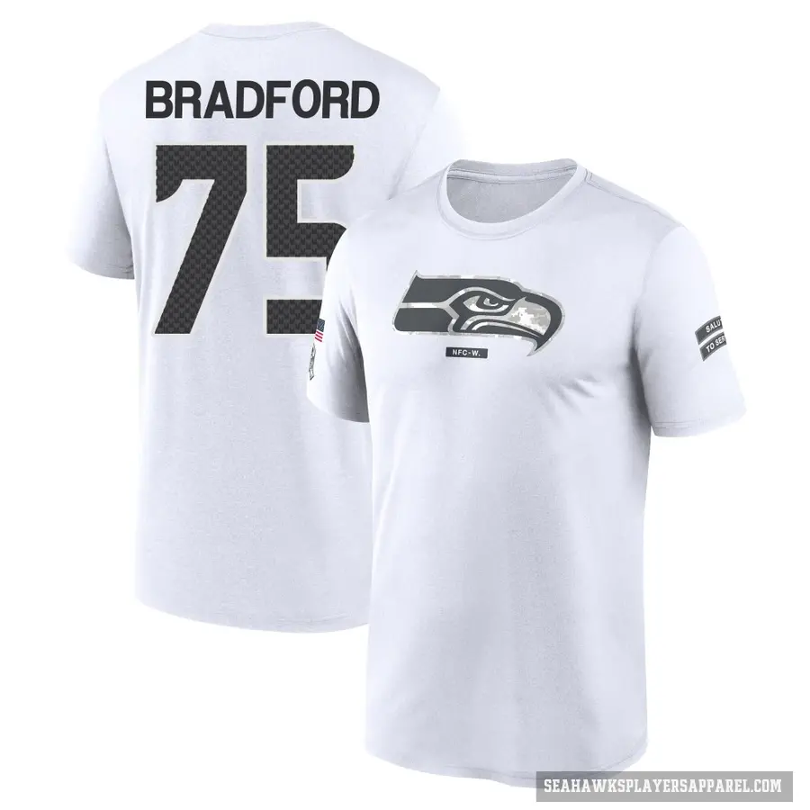Youth ＃75 Anthony Bradford Seattle Seahawks White 2024 Salute to Service Performance T-Shirt