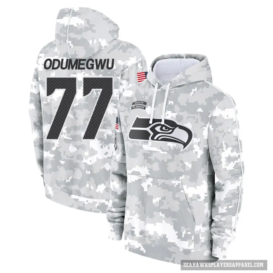 Youth ＃77 Kenneth Odumegwu Seattle Seahawks Arctic Camo 2024 Salute to Service Club Fleece Pullover Hoodie