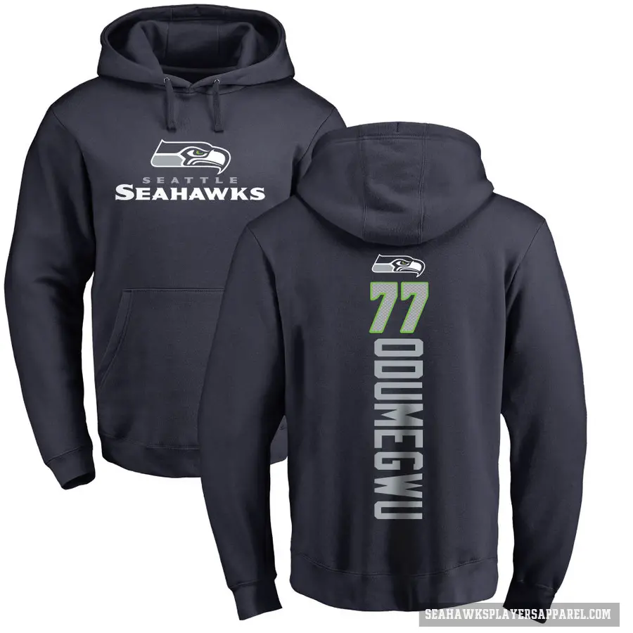 Youth ＃77 Kenneth Odumegwu Seattle Seahawks Navy Pro Line Backer Pullover Hoodie