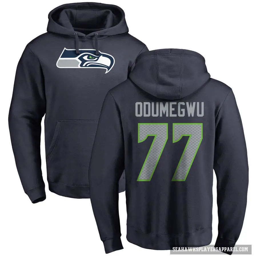 Youth ＃77 Kenneth Odumegwu Seattle Seahawks Navy Pro Line Logo Pullover Hoodie
