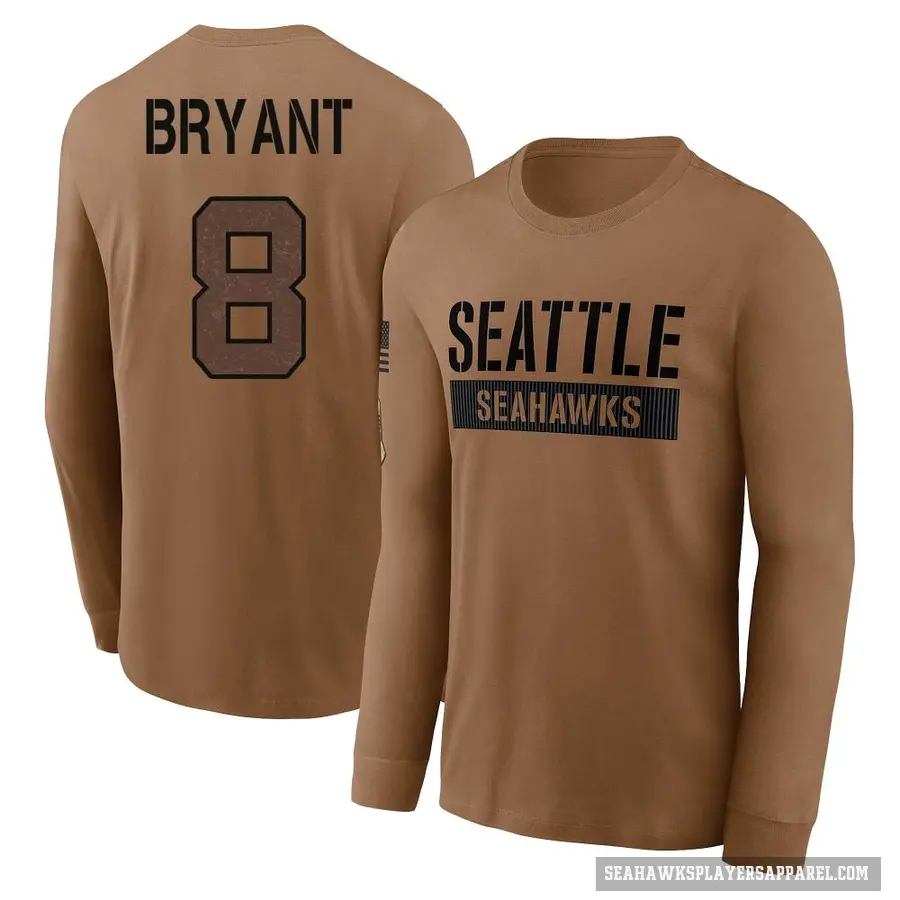 Youth ＃8 Coby Bryant Seattle Seahawks Brown 2023 Salute To Service Long Sleeve T-Shirt