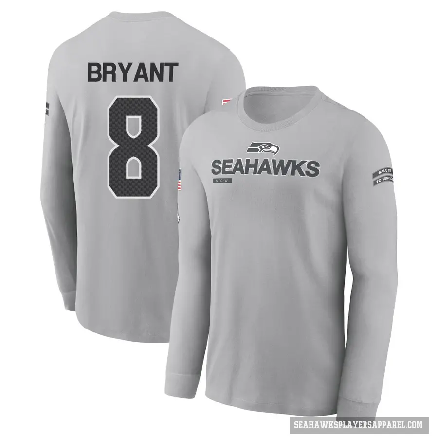 Youth ＃8 Coby Bryant Seattle Seahawks Gray 2024 Salute to Service Long Sleeve T-Shirt