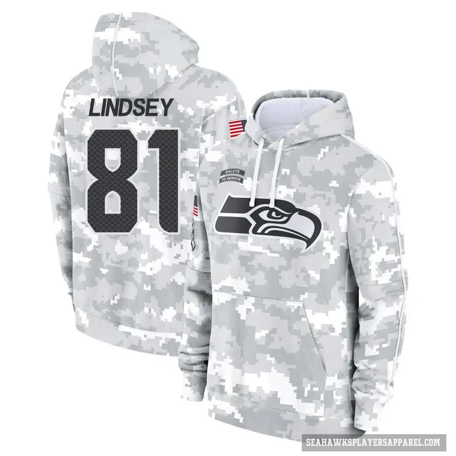 Youth ＃81 Tyjon Lindsey Seattle Seahawks Arctic Camo 2024 Salute to Service Club Fleece Pullover Hoodie