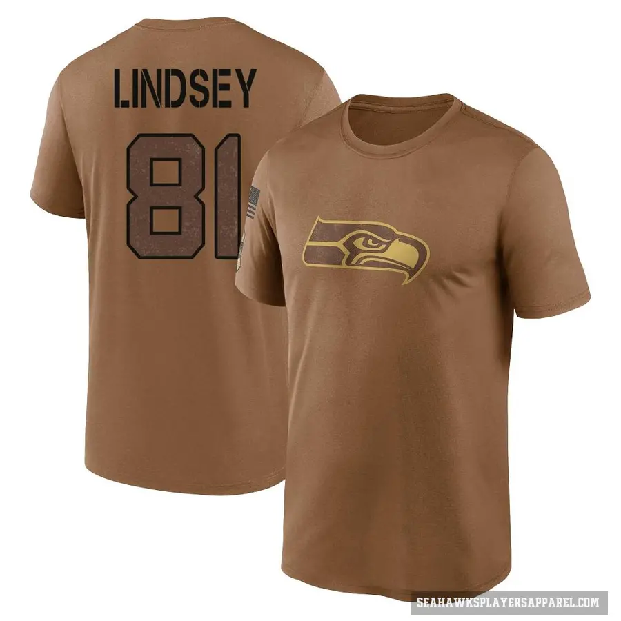 Youth ＃81 Tyjon Lindsey Seattle Seahawks Brown 2023 Salute To Service Performance T-Shirt