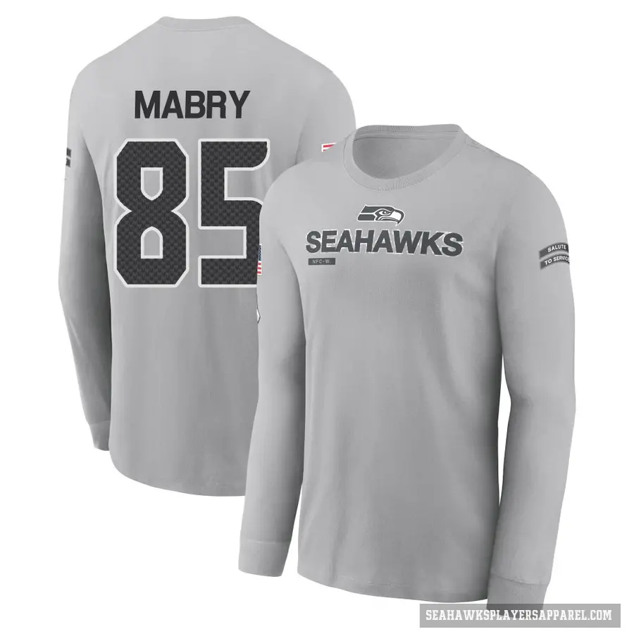 Youth ＃85 Tyler Mabry Seattle Seahawks Gray 2024 Salute to Service Long Sleeve T-Shirt