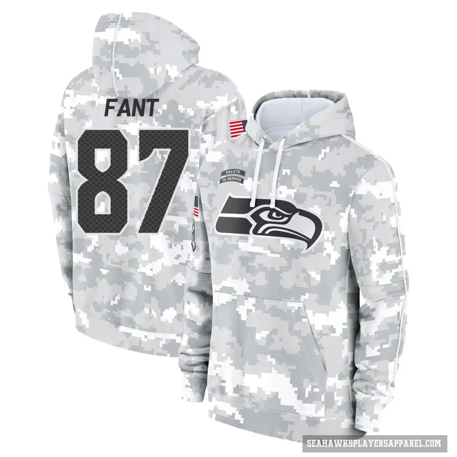 Youth ＃87 Noah Fant Seattle Seahawks Arctic Camo 2024 Salute to Service Club Fleece Pullover Hoodie