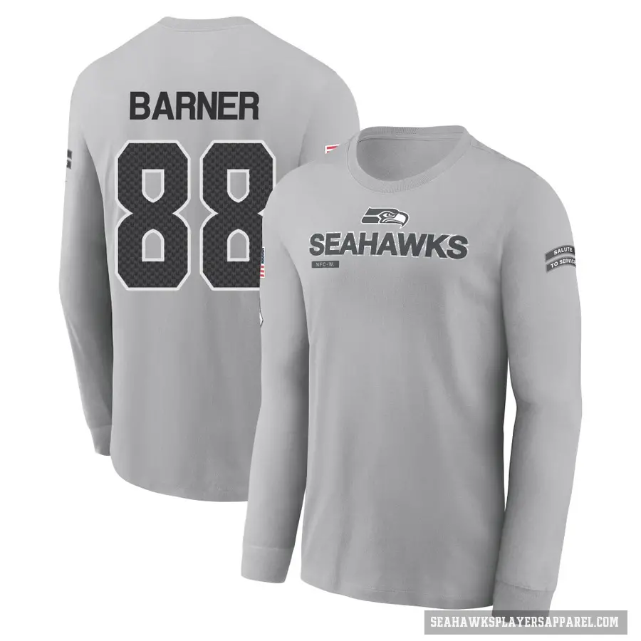 Youth ＃88 AJ Barner Seattle Seahawks Gray 2024 Salute to Service Long Sleeve T-Shirt