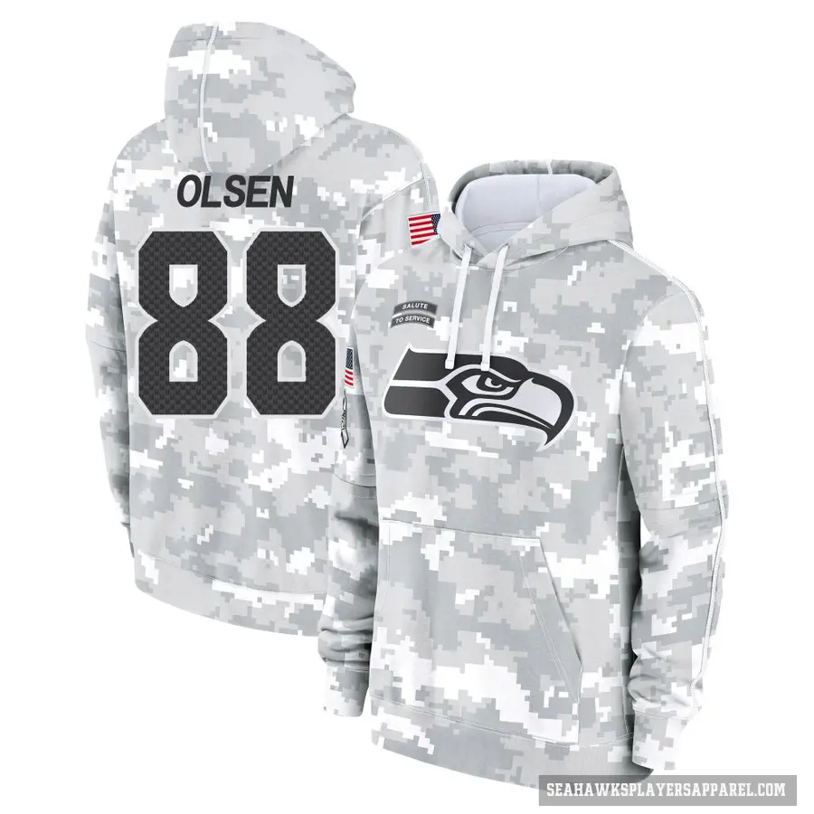 Youth ＃88 Greg Olsen Seattle Seahawks Arctic Camo 2024 Salute to Service Club Fleece Pullover Hoodie
