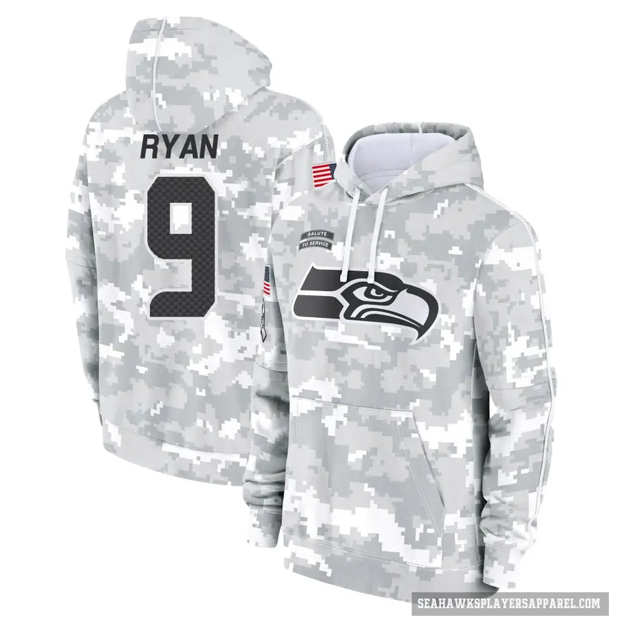 Youth ＃9 Jon Ryan Seattle Seahawks Arctic Camo 2024 Salute to Service Club Fleece Pullover Hoodie