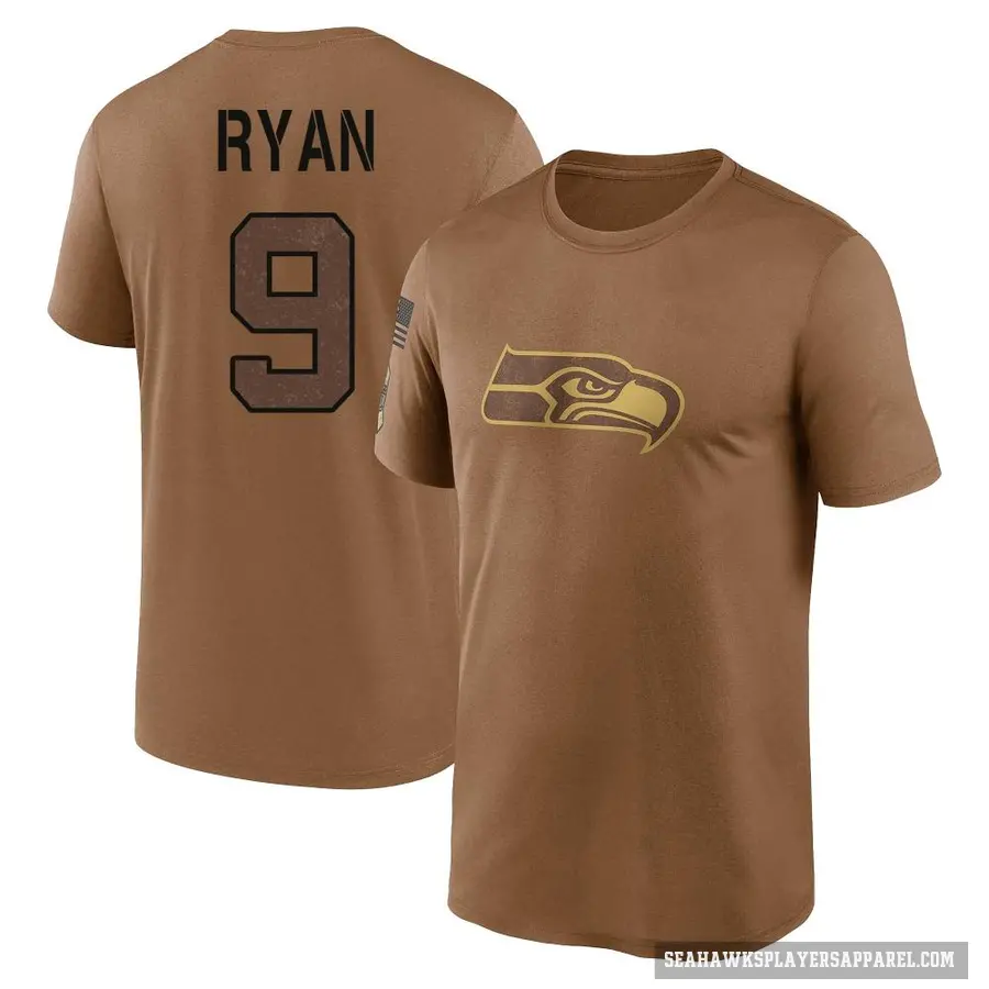 Youth ＃9 Jon Ryan Seattle Seahawks Brown 2023 Salute To Service Performance T-Shirt