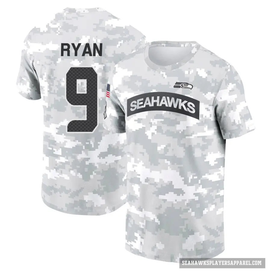 Youth ＃9 Jon Ryan Seattle Seahawks Camo Arctic 2024 Salute to Service Performance T-Shirt