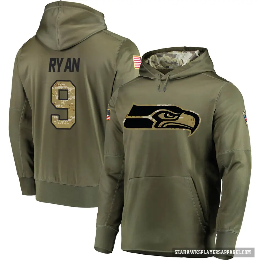 Youth ＃9 Jon Ryan Seattle Seahawks Olive Salute to Service Pullover Hoodie