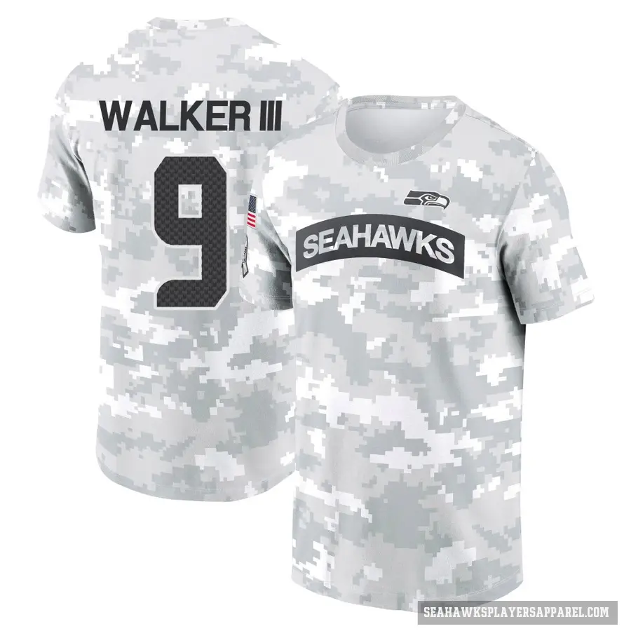 Youth ＃9 Kenneth Walker III Seattle Seahawks Camo Arctic 2024 Salute to Service Performance T-Shirt