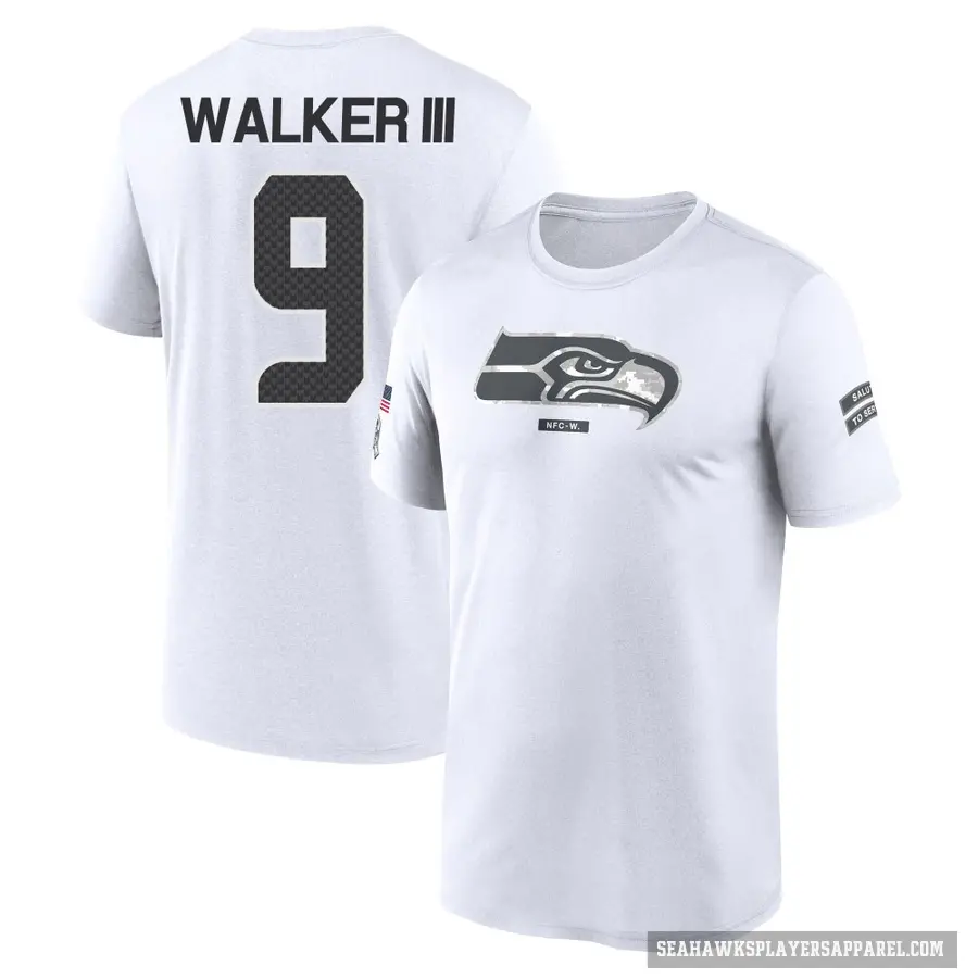 Youth ＃9 Kenneth Walker III Seattle Seahawks White 2024 Salute to Service Performance T-Shirt