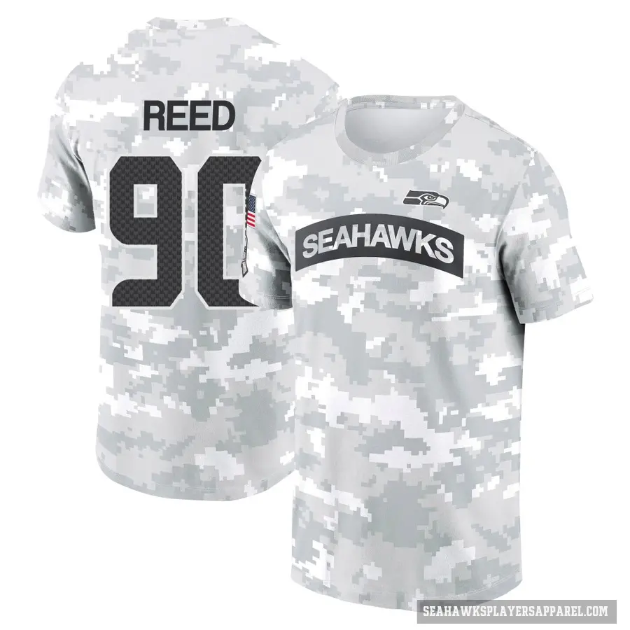 Youth ＃90 Jarran Reed Seattle Seahawks Camo Arctic 2024 Salute to Service Performance T-Shirt