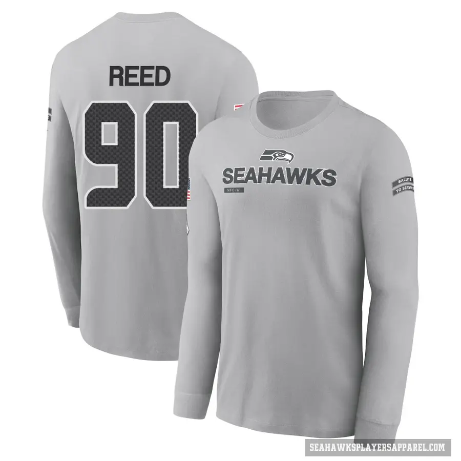 Youth ＃90 Jarran Reed Seattle Seahawks Gray 2024 Salute to Service Long Sleeve T-Shirt