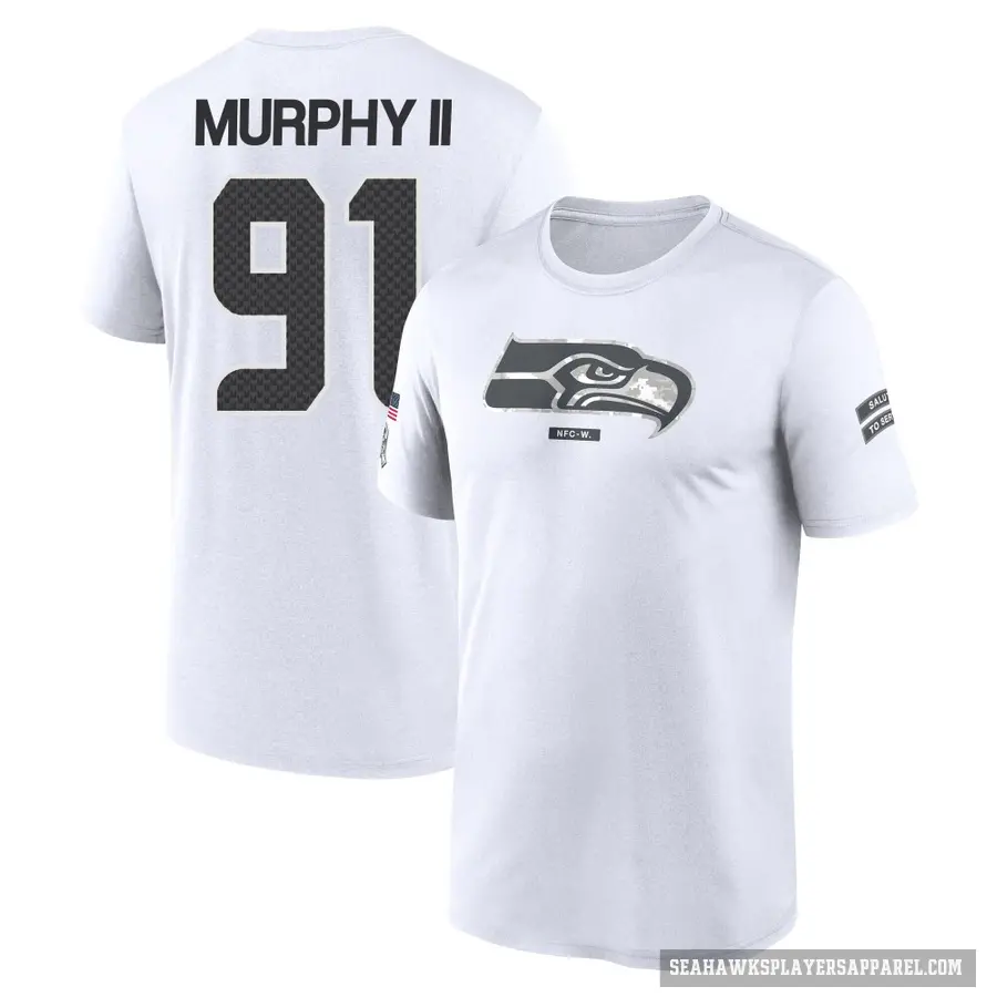 Youth ＃91 Byron Murphy II Seattle Seahawks White 2024 Salute to Service Performance T-Shirt