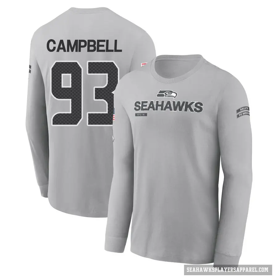 Youth ＃93 Anthony Campbell Seattle Seahawks Gray 2024 Salute to Service Long Sleeve T-Shirt