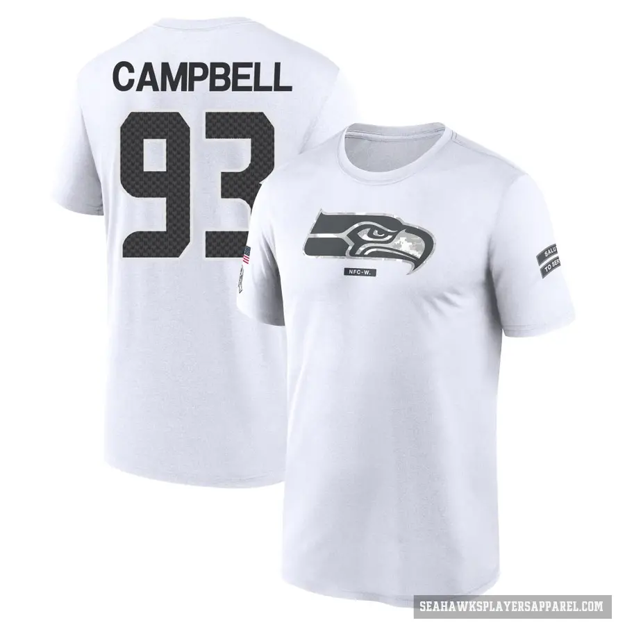 Youth ＃93 Anthony Campbell Seattle Seahawks White 2024 Salute to Service Performance T-Shirt