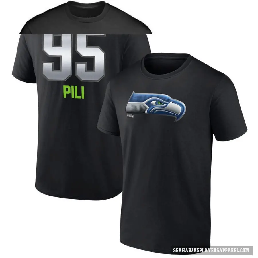 Youth ＃95 Brandon Pili Seattle Seahawks Black Midnight Mascot T-Shirt