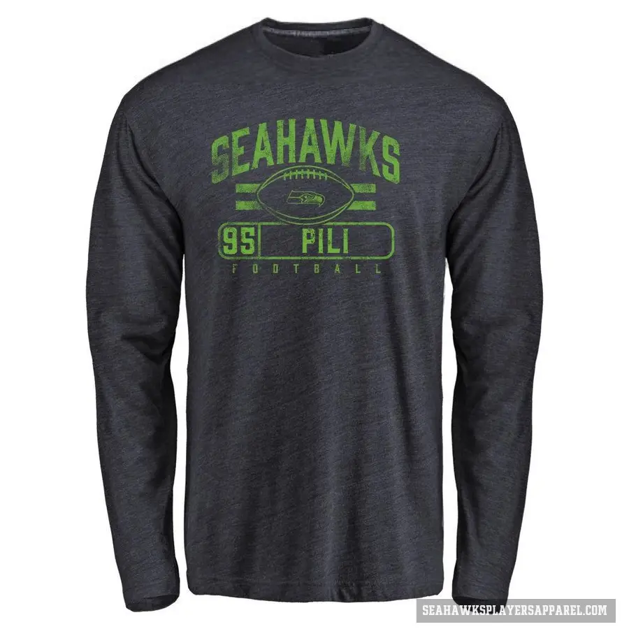 Youth ＃95 Brandon Pili Seattle Seahawks Navy Flanker Long Sleeve T-Shirt